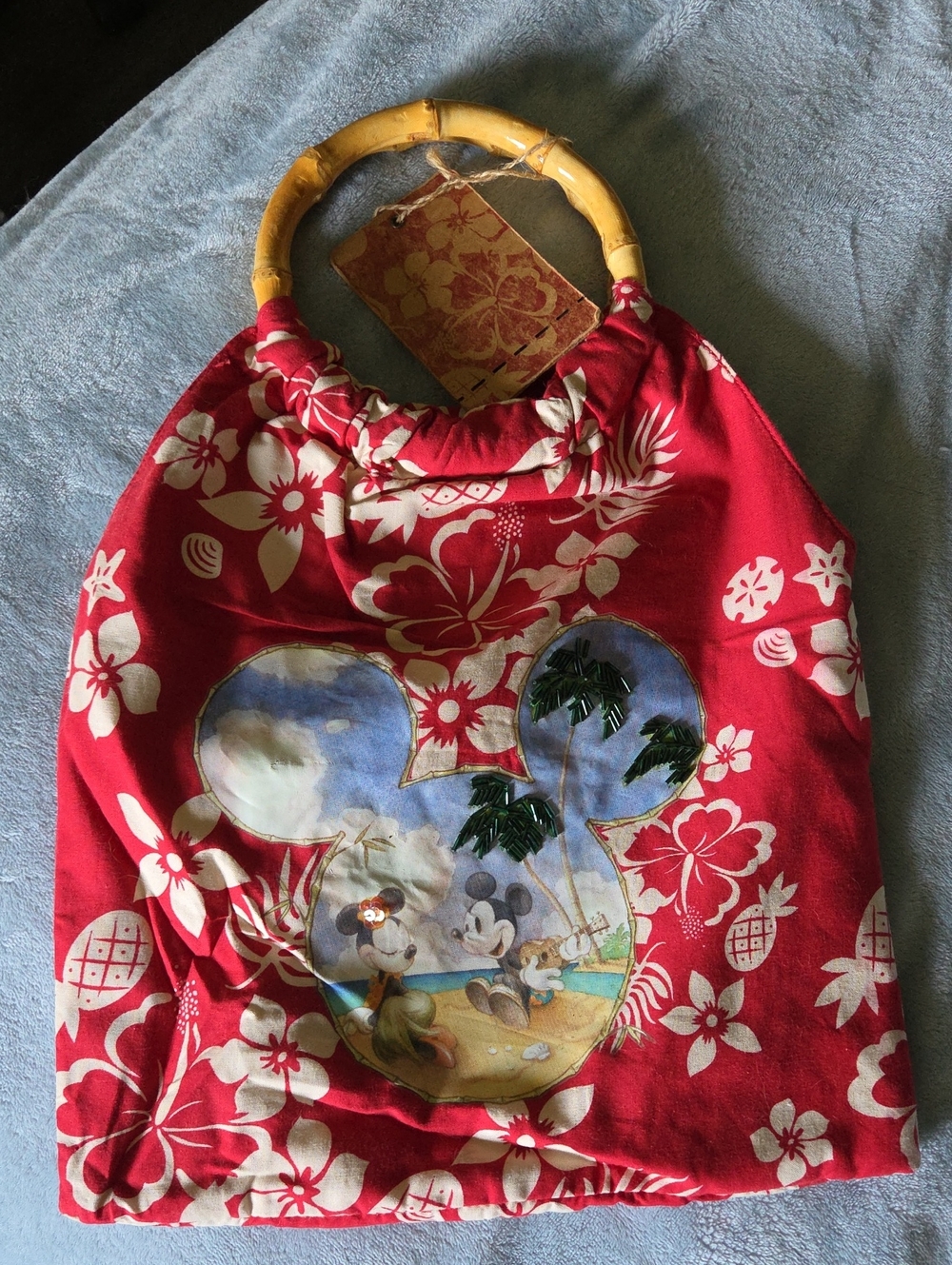 Vintage The Disney Store Floral Mickey & Minnie Island Getaway Mini Tote. NWT.